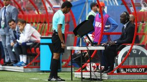 KAZAN, RUSSIA - JUNE 24: Referee Fahad Al Mirdasi reviewes the VAR footage during the FIFA Confederations Cup Russia 2017 Group A match between Mexico and Russia at Kazan Arena on June 24, 2017 in Kazan, Russia. (Photo by Ian Walton/Getty Images)